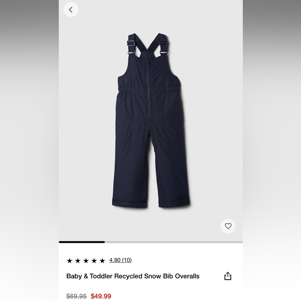 babyGap Recycled Snow Bib Overalls adjustable toddler ski bib size 5 years